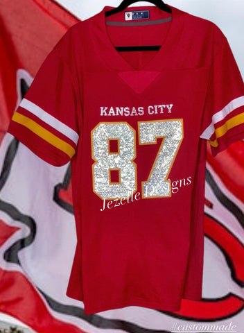 Image of Custom Chiefs Bling Skechers, Women's NFL Crystal Sneakers, Kansas City Game Day Shoes
