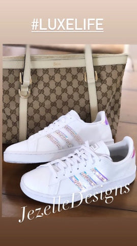 Image of Blinged Out Kicks - Superstar Casual Shoes with Swarovski Crystals, Jeweled Custom Crystal White Sneakers, Women's Rhinestone Sneakers