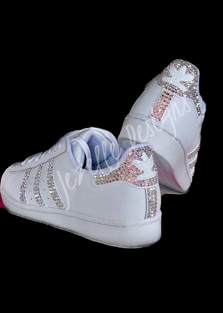 Blinged Out Kicks - Superstar Casual Shoes with Swarovski Crystals, Jeweled Custom Crystal White Sneakers, Women's Rhinestone Sneakers