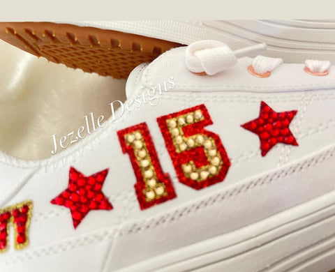 Image of Custom Chiefs Bling Skechers, Women's NFL Crystal Sneakers, Kansas City Game Day Shoes