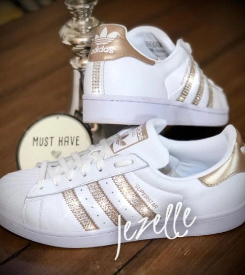 Blinged Out Kicks - Superstar Casual Shoes with Swarovski Crystals, Jeweled Custom Crystal White Sneakers, Women's Rhinestone Sneakers