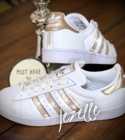 Image of Blinged Out Kicks - Superstar Casual Shoes with Swarovski Crystals, Jeweled Custom Crystal White Sneakers, Women's Rhinestone Sneakers