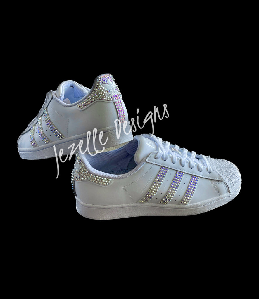 Blinged Out Kicks - Superstar Casual Shoes with Swarovski Crystals, Jeweled Custom Crystal White Sneakers, Women's Rhinestone Sneakers