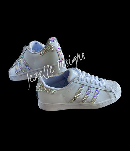 Image of Blinged Out Kicks - Superstar Casual Shoes with Swarovski Crystals, Jeweled Custom Crystal White Sneakers, Women's Rhinestone Sneakers