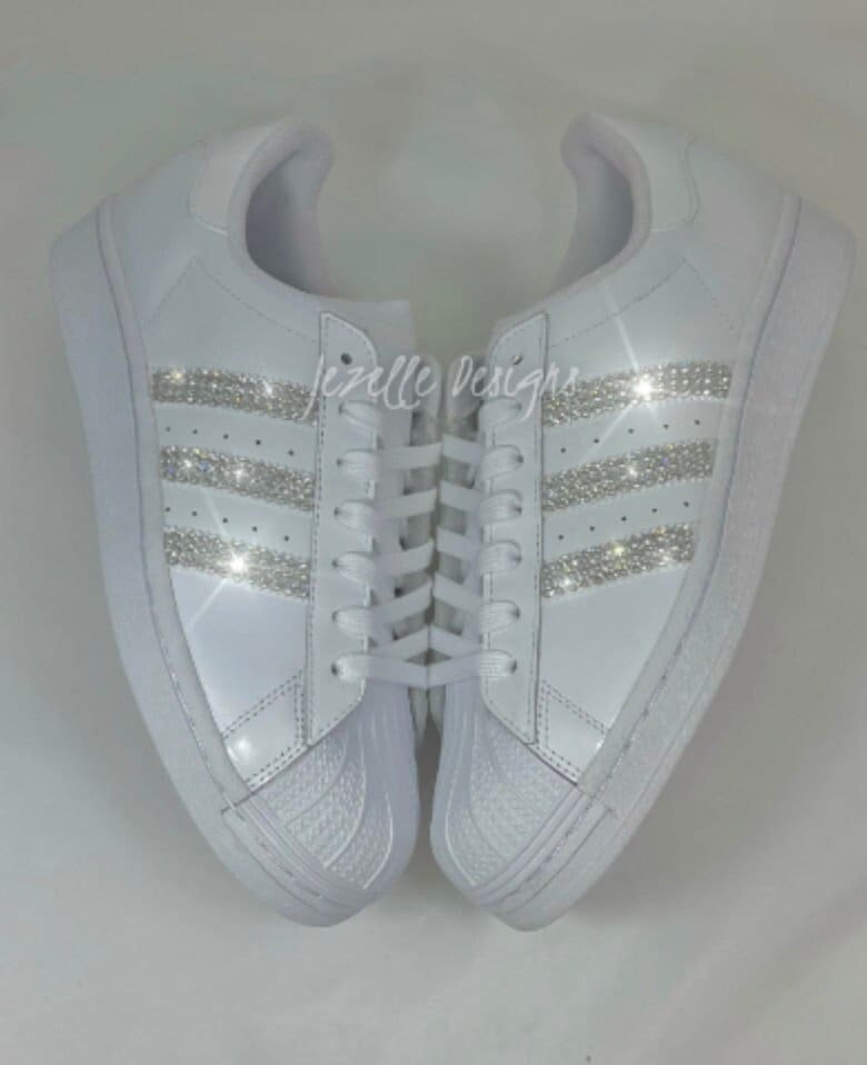 Blinged Out Kicks - Superstar Casual Shoes with Swarovski Crystals, Jeweled Custom Crystal White Sneakers, Women's Rhinestone Sneakers