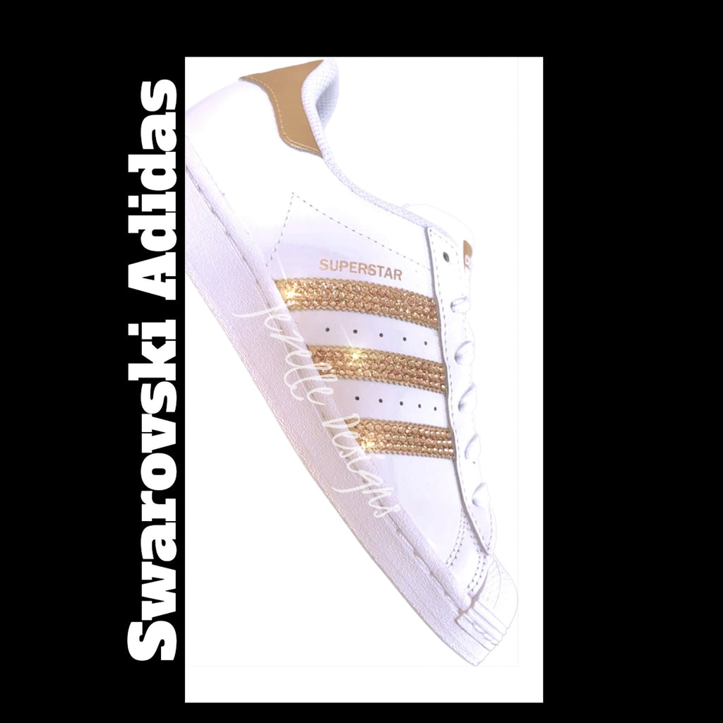 Blinged Out Kicks - Superstar Casual Shoes with Swarovski Crystals, Jeweled Custom Crystal White Sneakers, Women's Rhinestone Sneakers