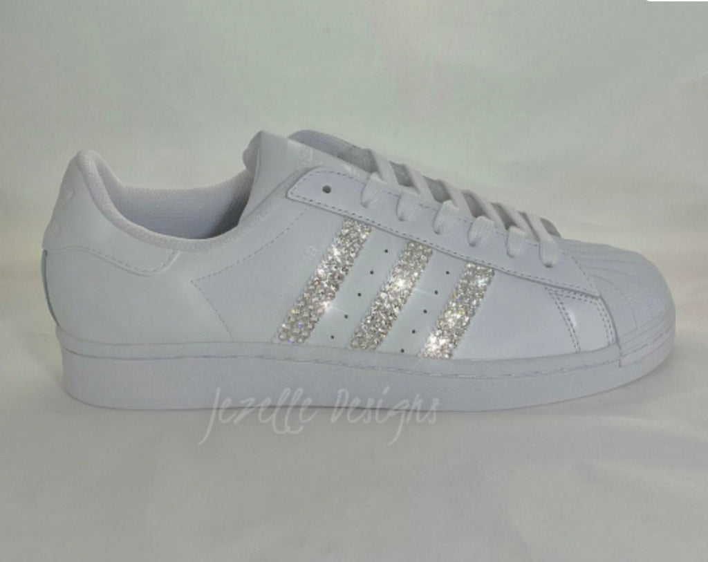 Blinged Out Kicks - Superstar Casual Shoes with Swarovski Crystals, Jeweled Custom Crystal White Sneakers, Women's Rhinestone Sneakers