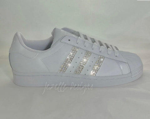 Image of Blinged Out Kicks - Superstar Casual Shoes with Swarovski Crystals, Jeweled Custom Crystal White Sneakers, Women's Rhinestone Sneakers