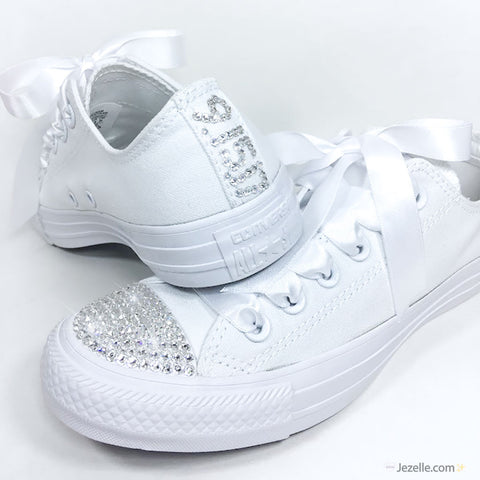 Image of Bridal Converse, White Low-Top with Crystals, view 2, JezelleDesigns