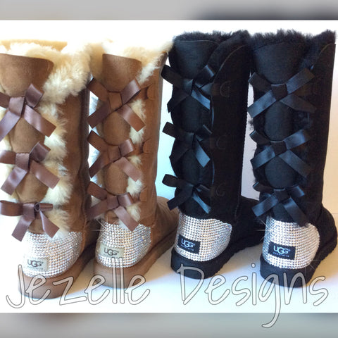 Image of Crystal Bailey Bow Uggs®, Tall, Chestnut or Black, hand-jeweled by JezelleDesigns