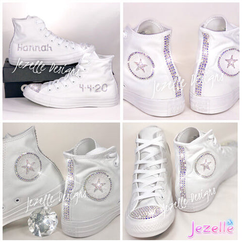 Image of Crystal Converse High Tops, Circle Logo & Stars, hand-jeweled by JezelleDesigns