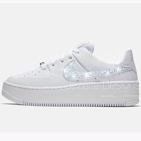 Image of Crystal Nike Air Force 1 Sage Low, All White, hand-jeweled by JezelleDesigns