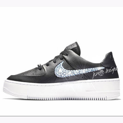 Image of Crystal Nike Air Force 1 Sage Low, All White, view 4, JezelleDesigns