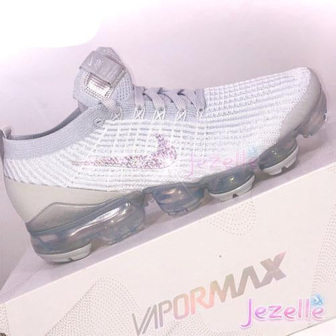 Image of Crystal Nike Air VaporMax Flyknit 3, White/Platinum, view 2, JezelleDesigns