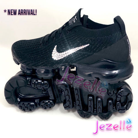Image of Crystal Nike Air VaporMax Flyknit, All Black, hand-jeweled by JezelleDesigns
