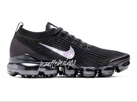 Image of Crystal Nike Air VaporMax Flyknit, All Black, view 2, JezelleDesigns