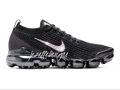 Image of Crystal Nike Air VaporMax Flyknit, All Black, view 3, JezelleDesigns