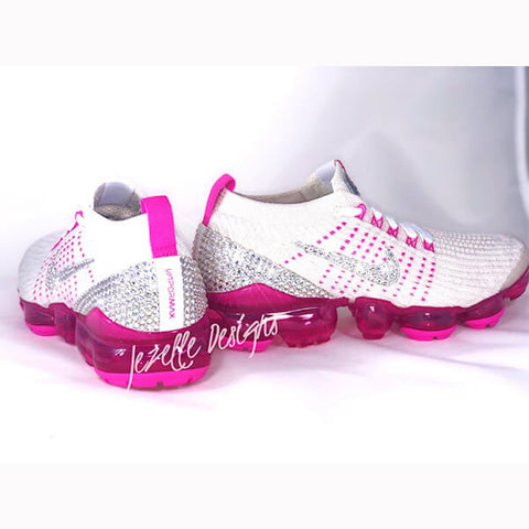 Image of Crystal Nike VaporMax Flyknit 3, White/Hot Pink, view 4, JezelleDesigns