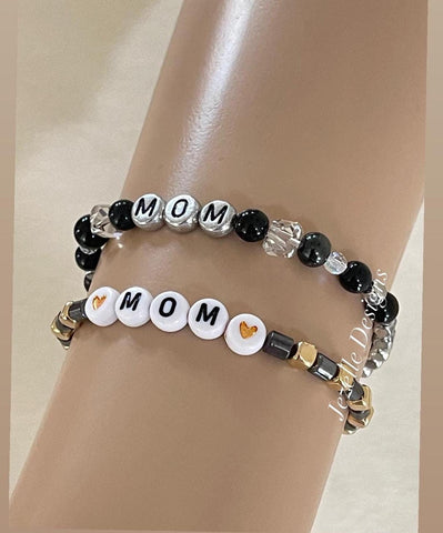 Image of Custom Mom Bracelets, Personalized Wording, hand-jeweled by JezelleDesigns