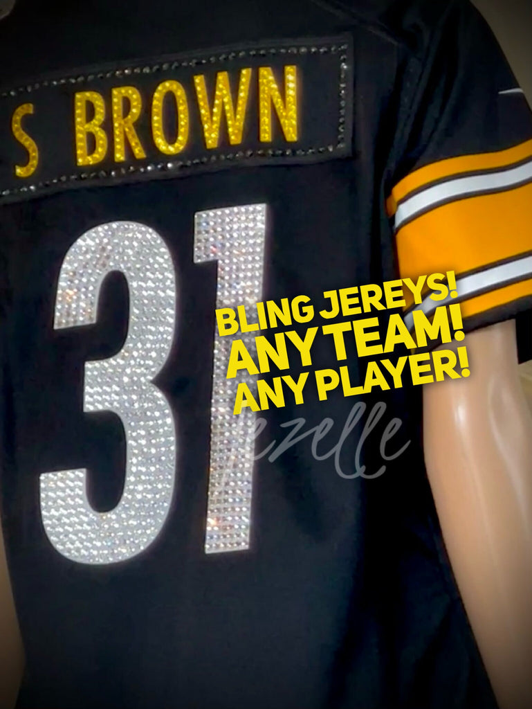 Custom Crystal Sports Team Jerseys DEPOSIT.  Rhinestone Bedazzled Jersey Blinged Out (Pics are examples) *Please Read Full Description