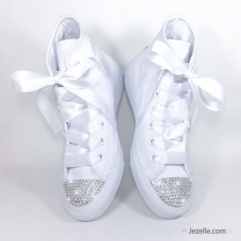 Image of Wedding Converse, Leather High-Top with Crystals, hand-jeweled by JezelleDesigns