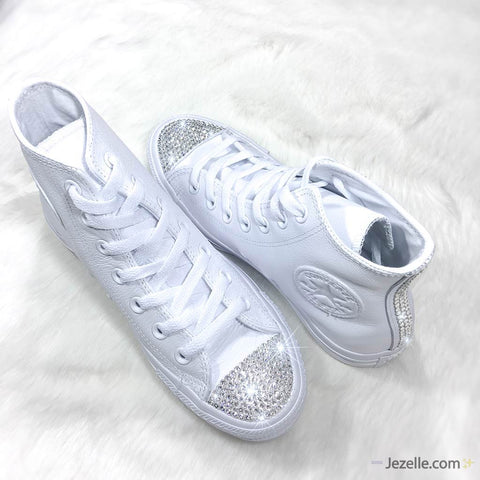 Image of Wedding Converse, Leather High-Top with Crystals, view 2, JezelleDesigns