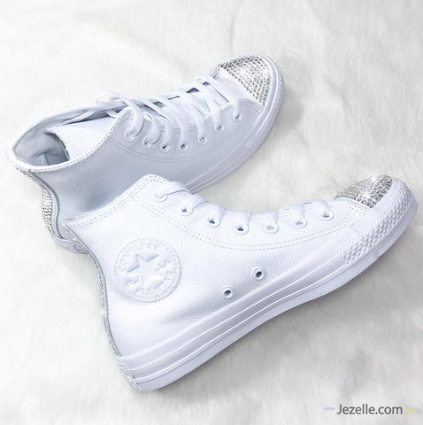 Image of Wedding Converse, Leather High-Top with Crystals, view 3, JezelleDesigns