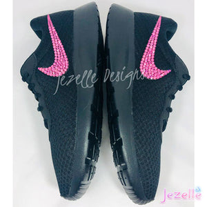 Bling Nike Tanjun in Black with Ultra-Premium Rose Pink Crystals