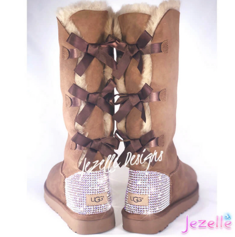 Image of Bling Custom Rhinestone Bailey Bow Uggs® with Ultra-Premium Crystals (3 bows tall)