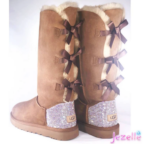 Image of Bling Custom Rhinestone Bailey Bow Uggs® with Ultra-Premium Crystals (3 bows tall)