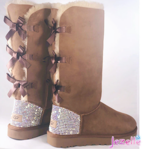 Image of Bling Custom Rhinestone Bailey Bow Uggs® with Ultra-Premium Crystals (3 bows tall)