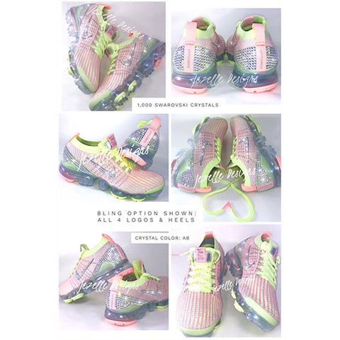 Image of Bling Nike VaporMax Flyknit 3 w/ Ultra-Premium Crystals (Barely Volt/Pink)