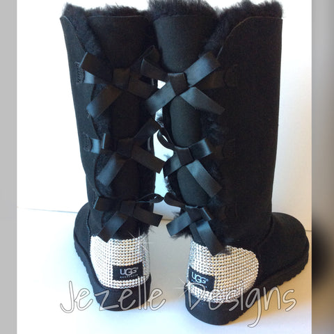 Image of Black Hand Encrusted Blinged Out Swarovski Uggs