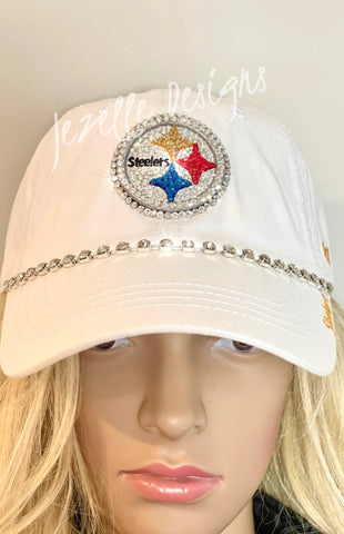 Image of Custom Steelers Crystal Hat, Hand-Jeweled NFL Snapback (Any Team Available)