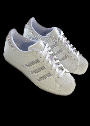 Blinged Out Kicks - Superstar Casual Shoes with Swarovski Crystals, Jeweled Custom Crystal White Sneakers, Women's Rhinestone Sneakers
