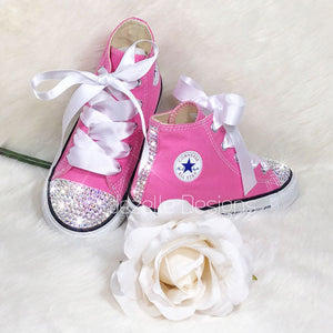 Baby High-Top Converse with Crystals, Pink, hand-jeweled by JezelleDesigns
