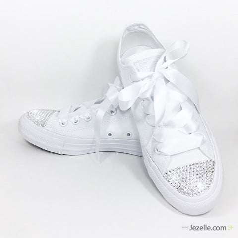 Image of Bridal Converse, White Low-Top with Crystals, hand-jeweled by JezelleDesigns