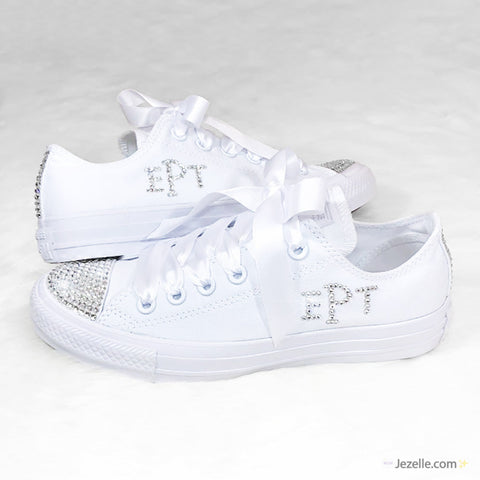 Image of Bridal Converse, White Low-Top with Crystals, view 3, JezelleDesigns