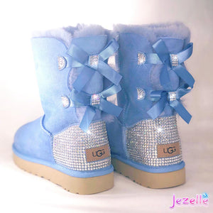 Crystal Bailey Bow II Uggs®, Whisper Blue, hand-jeweled by JezelleDesigns