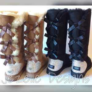 Crystal Bailey Bow Uggs®, Tall, Chestnut or Black, hand-jeweled by JezelleDesigns