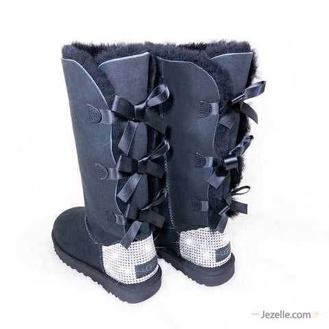 Image of Crystal Bailey Bow Uggs®, Tall, Three Bows, hand-jeweled by JezelleDesigns