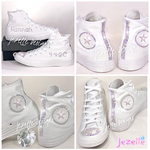 Crystal Converse High Tops, Circle Logo & Stars, hand-jeweled by JezelleDesigns
