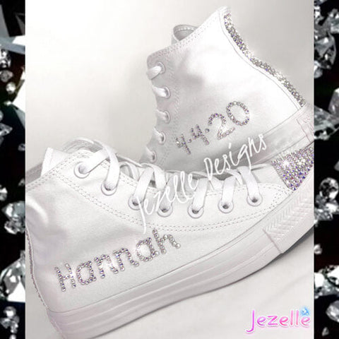 Image of Crystal Converse High Tops, Circle Logo & Stars, view 4, JezelleDesigns