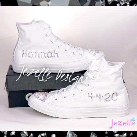 Image of Crystal Converse High Tops, Circle Logo & Stars, view 5, JezelleDesigns