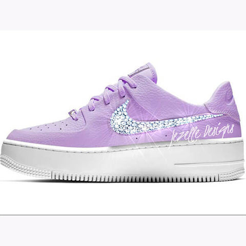 Image of Crystal Nike Air Force 1 Sage Low, All White, view 2, JezelleDesigns