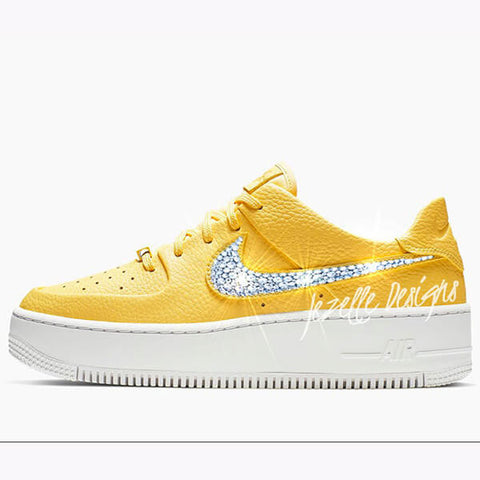 Image of Crystal Nike Air Force 1 Sage Low, All White, view 3, JezelleDesigns