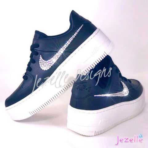 Image of Crystal Nike Air Force 1 Sage Low, Black/White · Size 7, Ready to Ship, view 2, JezelleDesigns