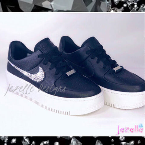 Image of Crystal Nike Air Force 1 Sage Low, Black/White · Size 7, Ready to Ship, view 3, JezelleDesigns