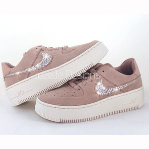 Crystal Nike Air Force 1 Sage XX Low, Particle Beige, hand-jeweled by JezelleDesigns