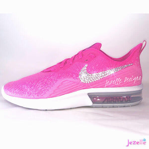 Crystal Nike Air Max Sequent 4, Laser Fuchsia, hand-jeweled by JezelleDesigns